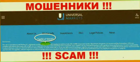 Universal Markets мошенники сети !!! Их номер регистрации: 240LLC2020