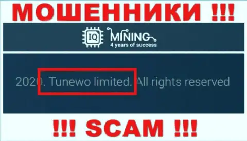 Обманщики АйКьюМайнинг Ком сообщают, что Tunewo Limited управляет их лохотронным проектом