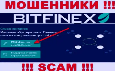 Организация Битфинекс не скрывает свой адрес электронного ящика и размещает его на своем сайте
