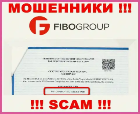 Номер регистрации преступно действующей конторы FIBO Group - 549364
