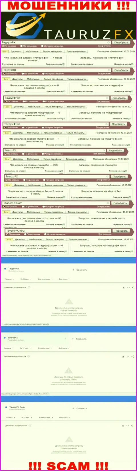 Анализ онлайн запросов по мошенникам ТаурузФХ в интернет сети