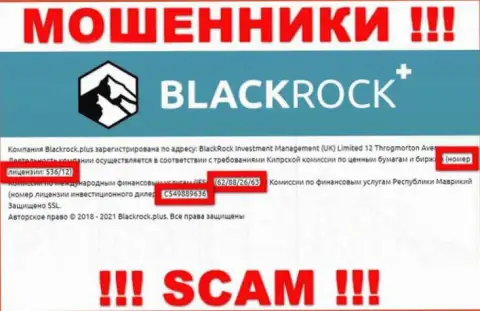 BlackRockPlus прячут свою мошенническую сущность, показывая у себя на сайте лицензию на осуществление деятельности