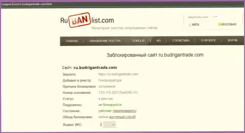 Интернет-портал Будриган Трейд в РФ был заблокирован Генпрокуратурой