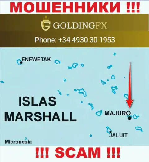 С интернет-мошенником Golding FX не стоит работать, ведь они базируются в офшорной зоне: Маджуро, Маршалловы острова