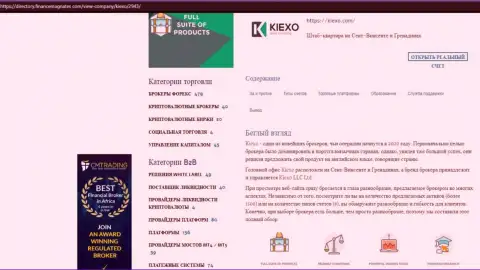 Материал о условиях совершения сделок ФОРЕКС дилинговой компании Kiexo Com, расположенный на веб-портале Directory FinanceMagnates Com