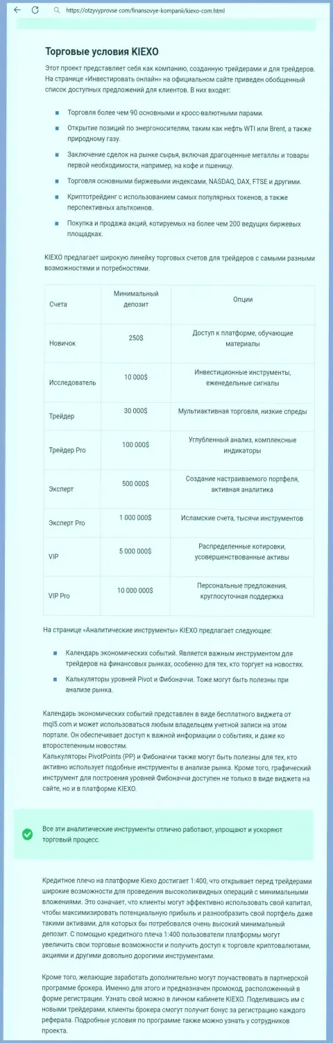 Обзор условий для спекулирования брокерской компании KIEXO в материале на веб-сайте otzyvyprovse com