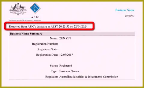 Документ, подтверждающий наличие регистрации у компании Зиннейра Эксчендж